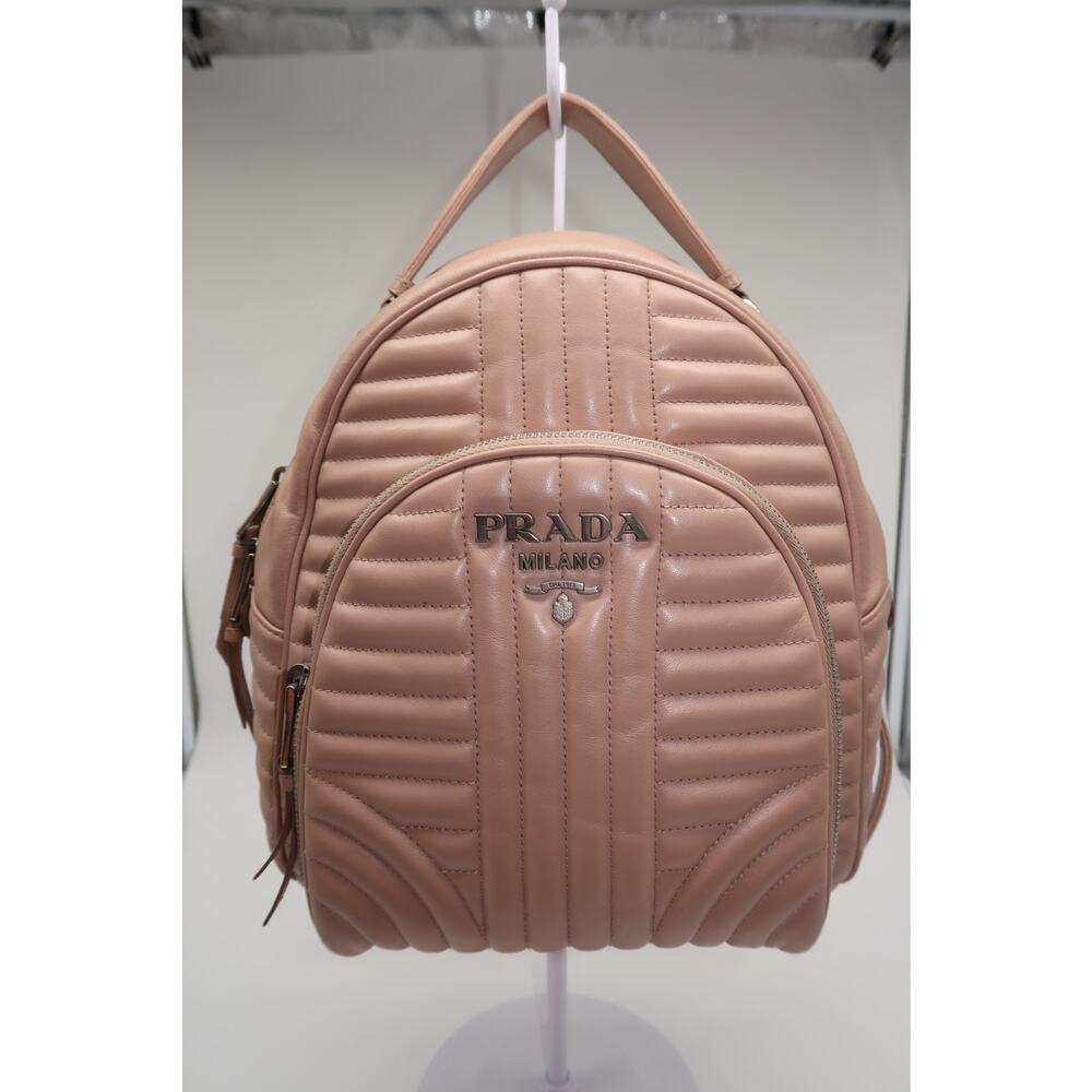 Prada Milano Diagramme Zip-Around Backpack Pink Leather Logo Accent - Picture 1 of 16